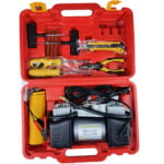 Trusa compresor 2 cilindri 12-13,5V,265w 15A, 65L/min cu 7 accesorii, furtun, cleste si priza bricheta auto