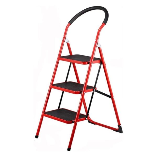 Scara metalica, pliabila, cu maner, 8 trepte, rosu