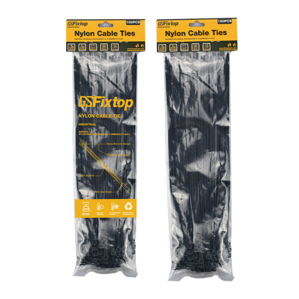 Fasete de prindere din plastic, Negru, Fixtop, 5x300 mm, 100 buc/pungă