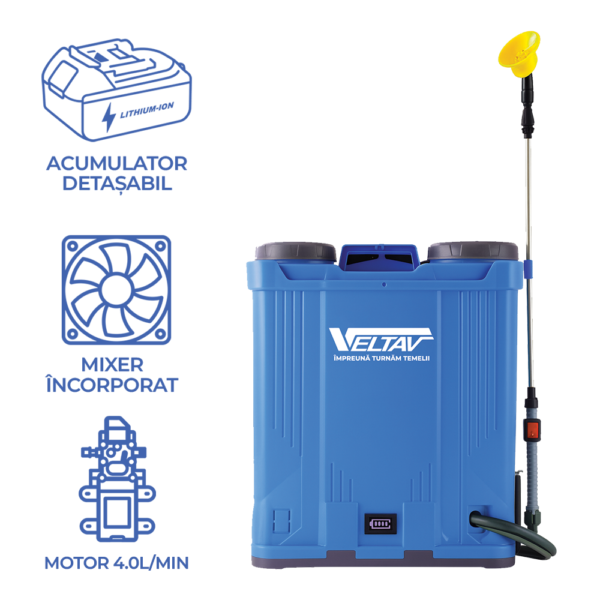 Pompa de stropit, 20L, cu acumulator detasabil + mixer, 4.0L/min