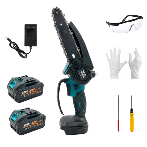 Mini drujba pe acumulator, Veltav, 48V, 6 inch, motor fara perie(+kit ochelari, manusi, pila, surubelnita)